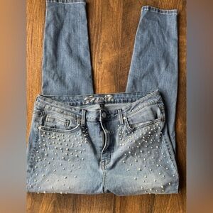 Seven7 Light Blue Skinny Jeans with Pearl Details